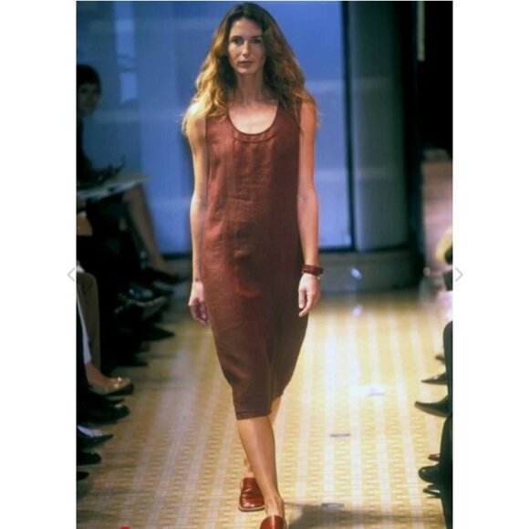 Hermes by Martin Margiela, Iconic double Linen Dress in Burgundy - Picture 1 of 16